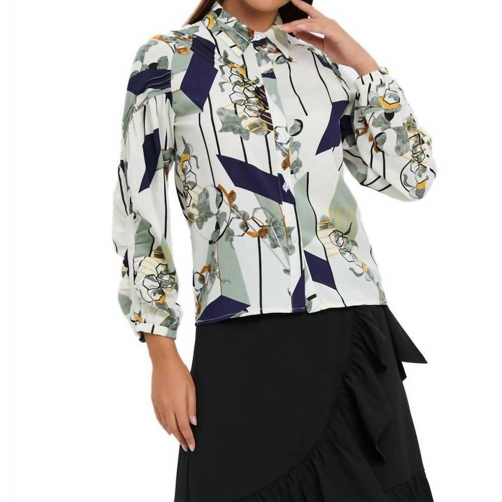 NEW MISS FINCH NYC button down collared print shirt in cream - Picture 3 of 3